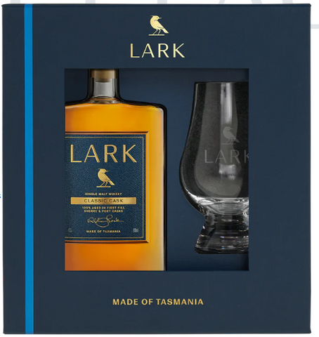 Lark Classic Cask 43% Gift Pack Tasmanian Single Malt Whisky with Glencairn 100mL